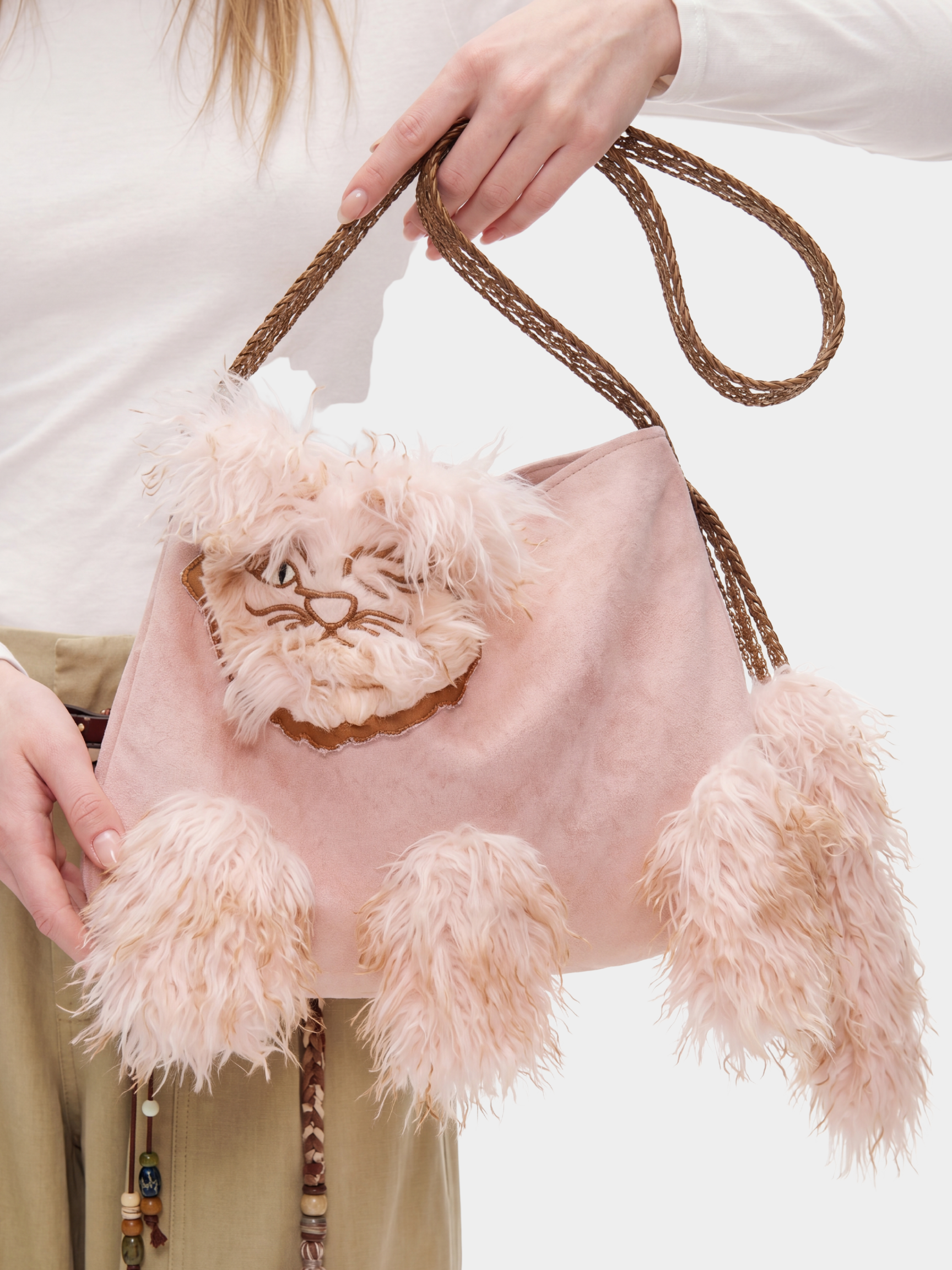 Aura - Faux Suede Cat Shoulder Bag