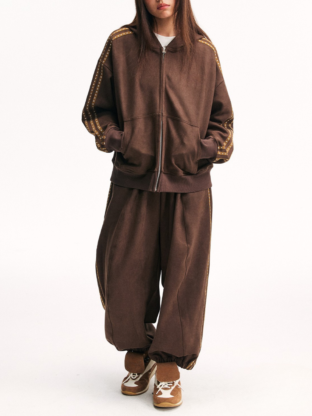 Skyflame - Faux Suede Star Webbing Jogger Pants