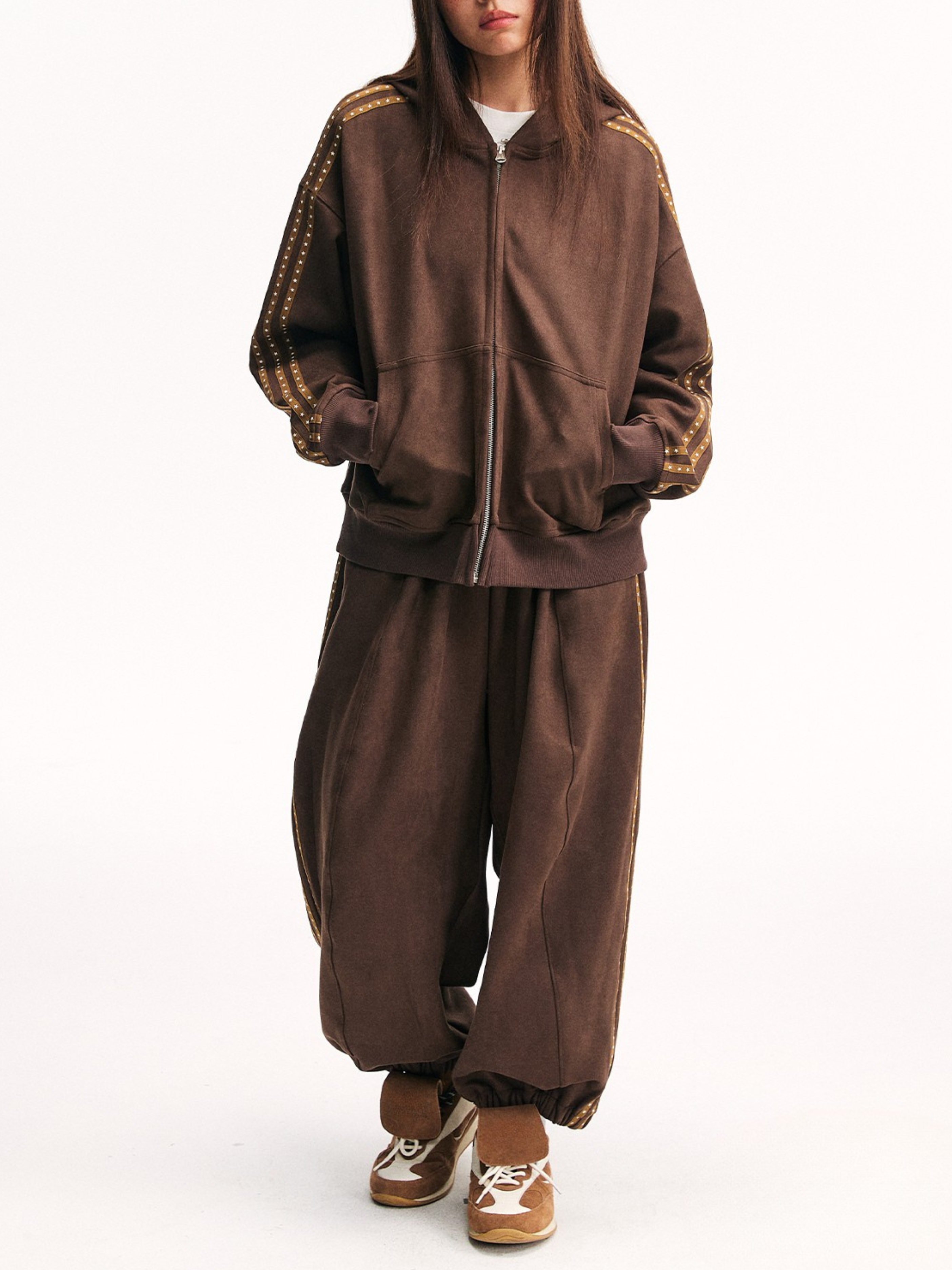 Skyflame - Faux Suede Star Webbing Jogger Pants