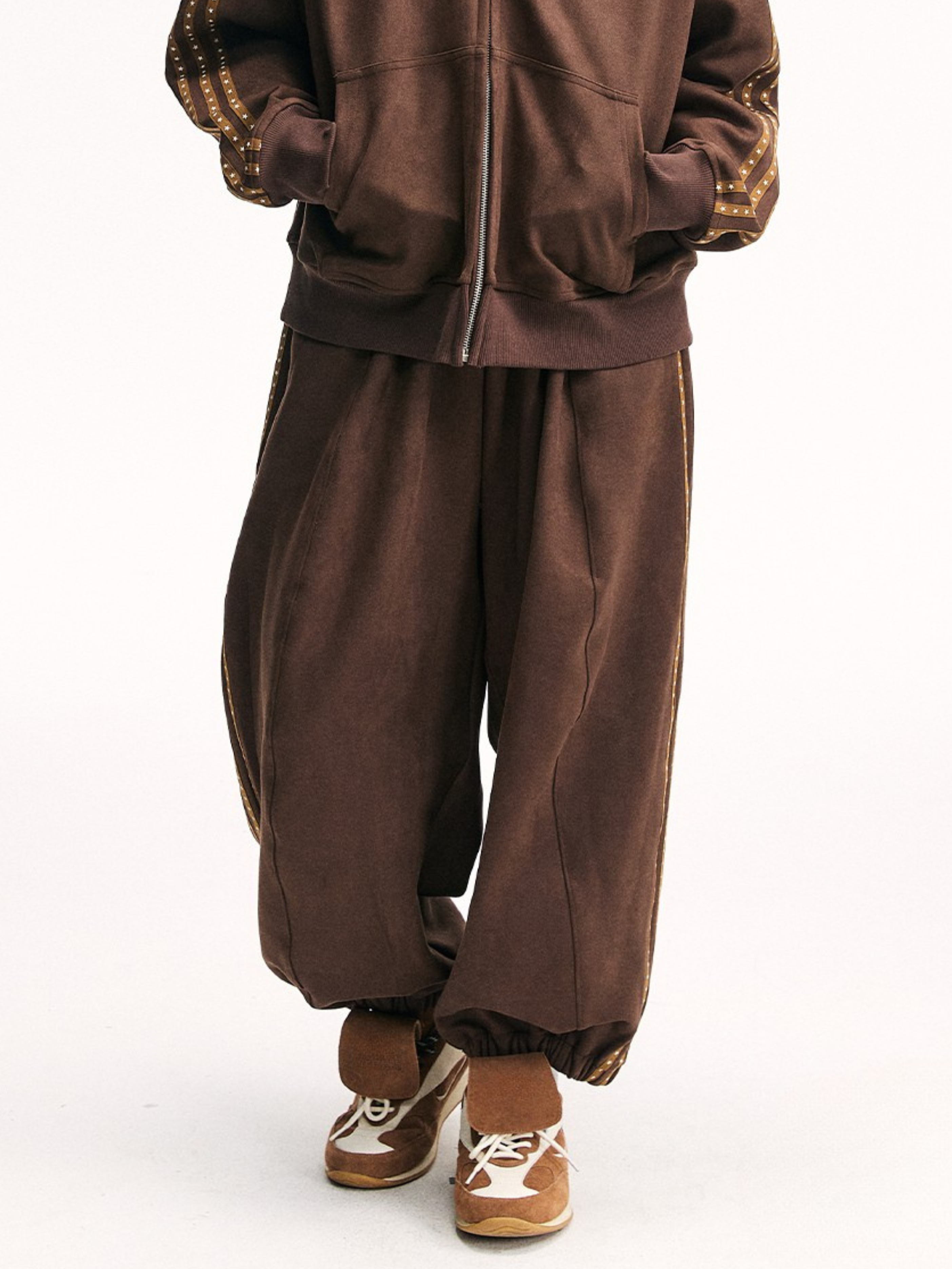 Skyflame - Faux Suede Star Webbing Jogger Pants