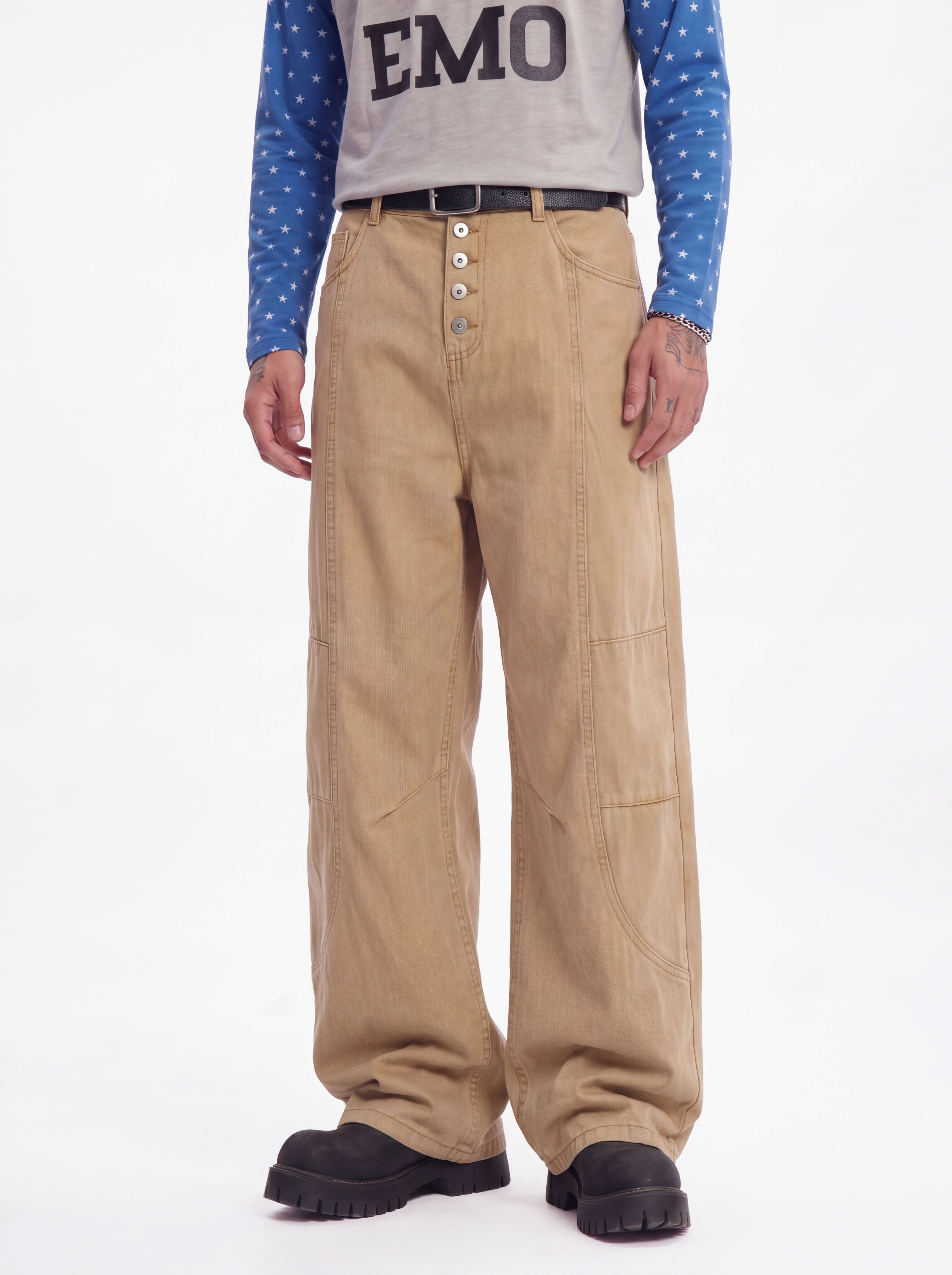 Dewpoint - Button Straight-Leg Wide Cargo Pants