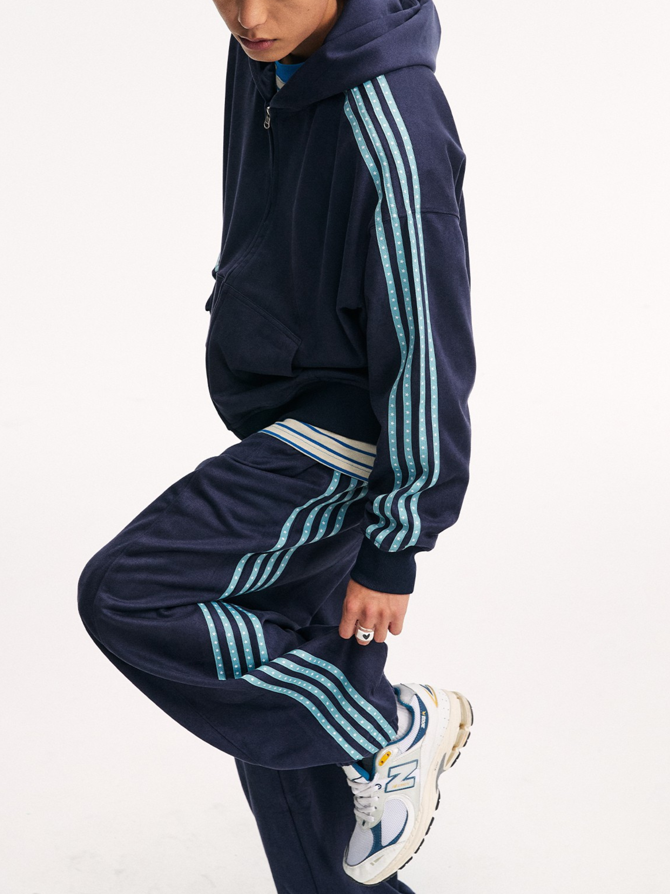 Skyflame - Faux Suede Star Webbing Jogger Pants