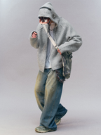 Ravensoul - Unisex Loose-Fit Zip-Up Hooded Knit Sweater