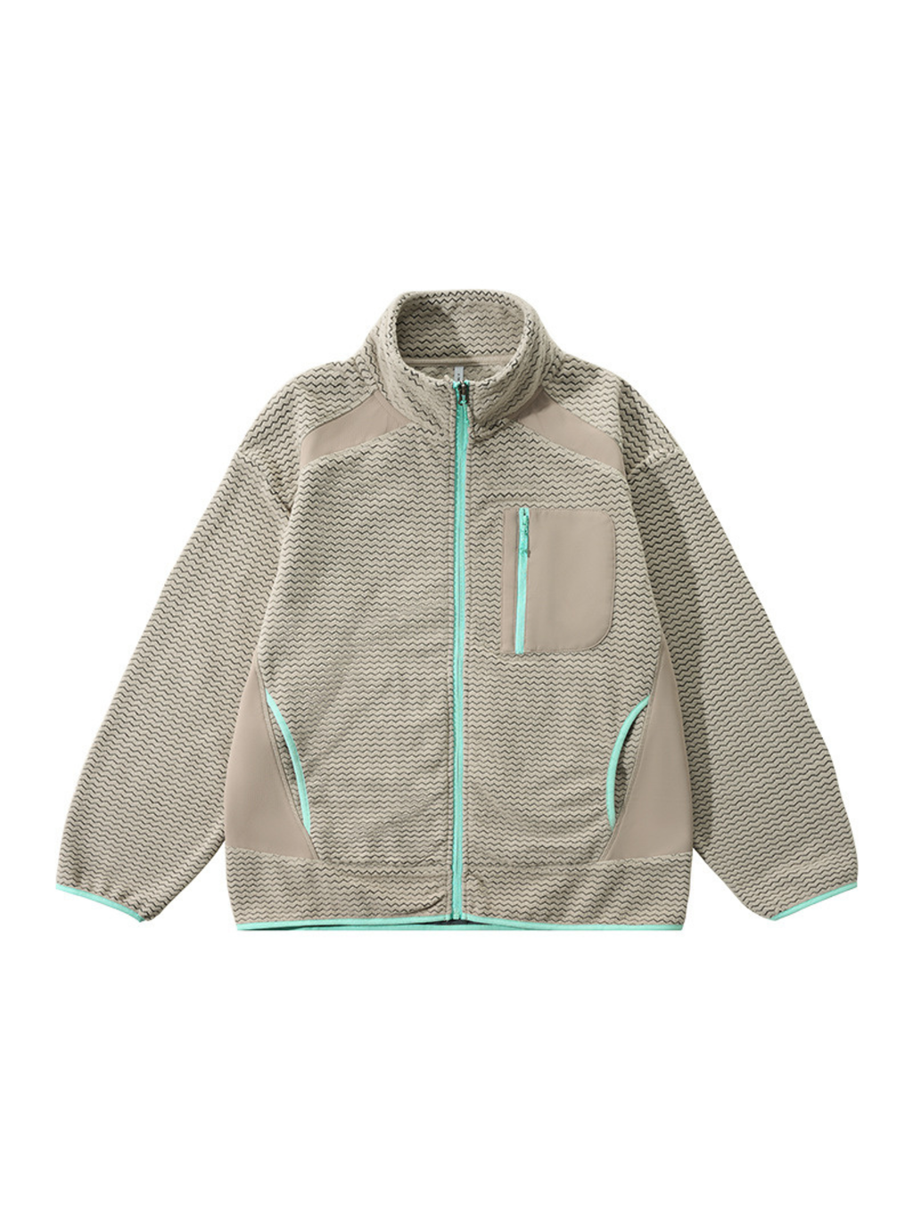 Nightthorn - Unisex Wave Pattern Fleece Zip-Up Sweatshirt