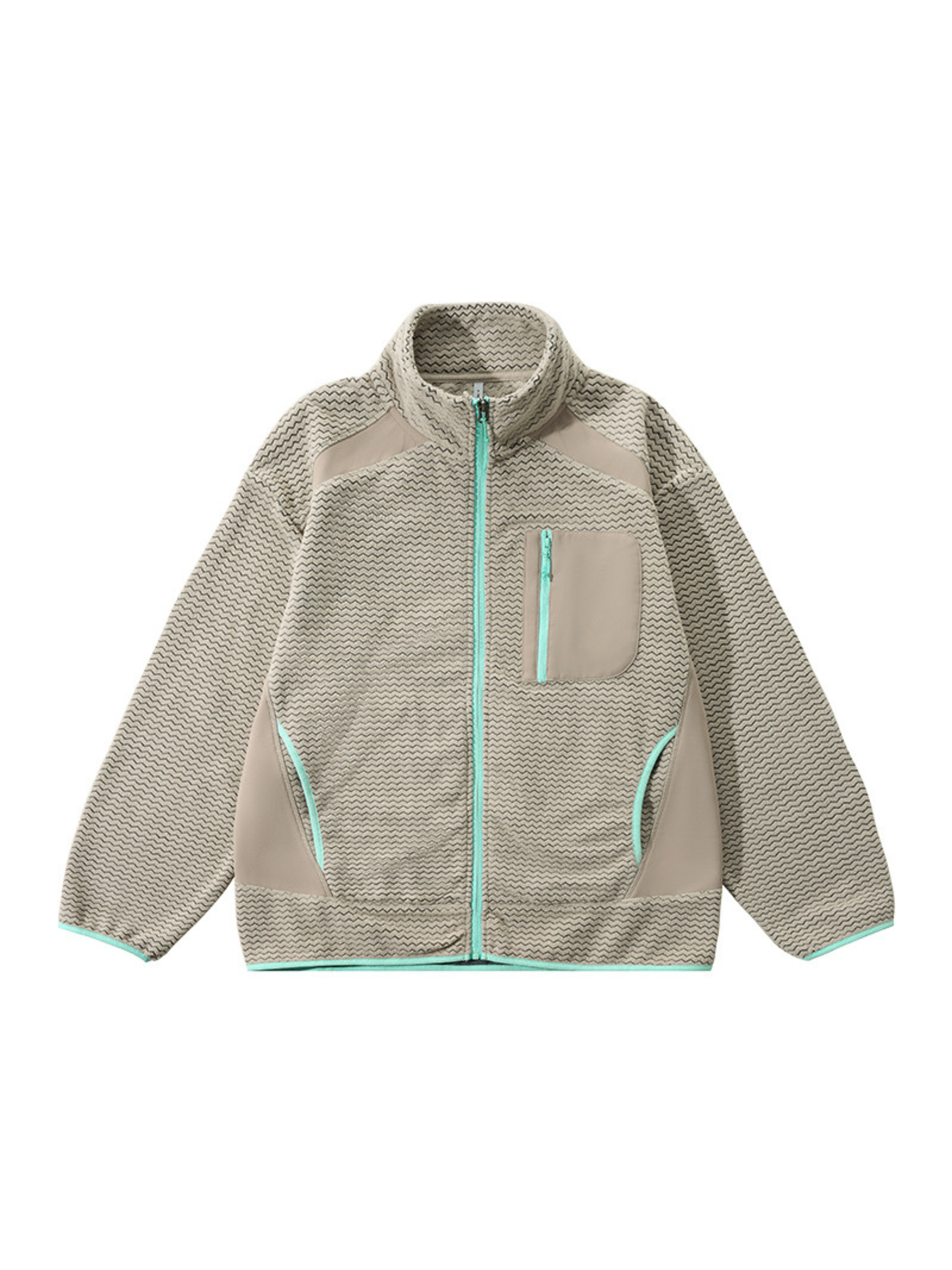 Nightthorn - Unisex Wave Pattern Fleece Zip-Up Sweatshirt