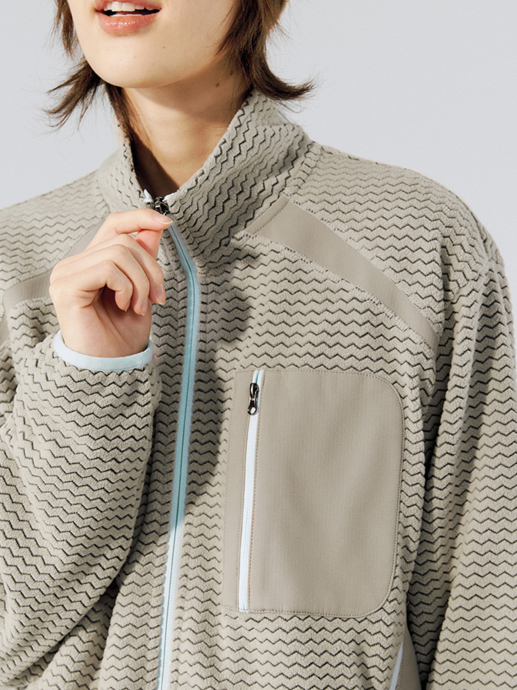 Nightthorn - Unisex Wave Pattern Fleece Zip-Up Sweatshirt