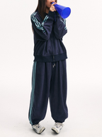 Skyflame - Faux Suede Star Webbing Jogger Pants