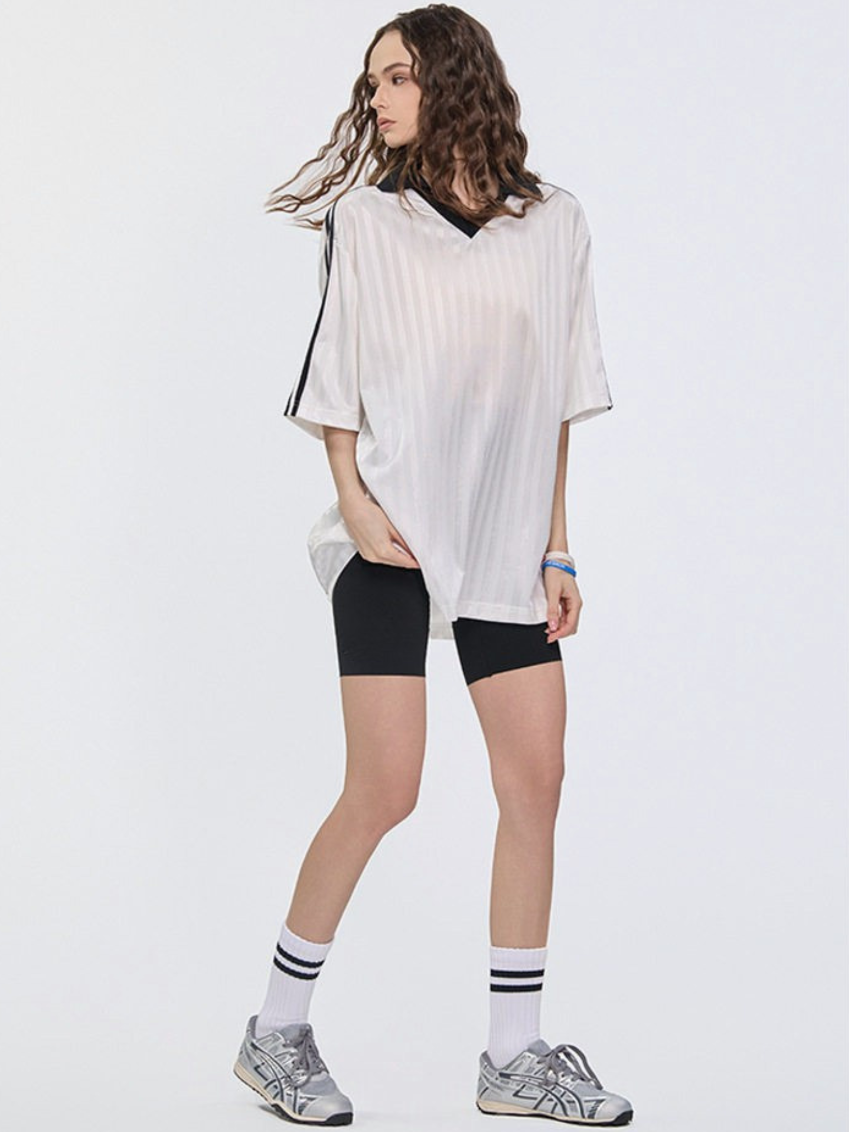 DashFit - Unisex Lightweight Striped V-Neck T-Shirt