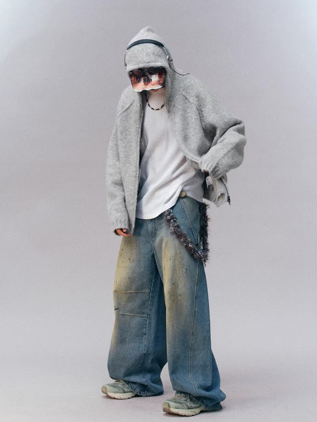 Ravensoul - Unisex Loose-Fit Zip-Up Hooded Knit Sweater