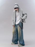 Ravensoul - Unisex Loose-Fit Zip-Up Hooded Knit Sweater