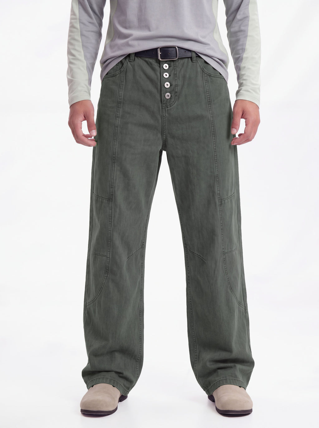 Dewpoint - Button Straight-Leg Wide Cargo Pants