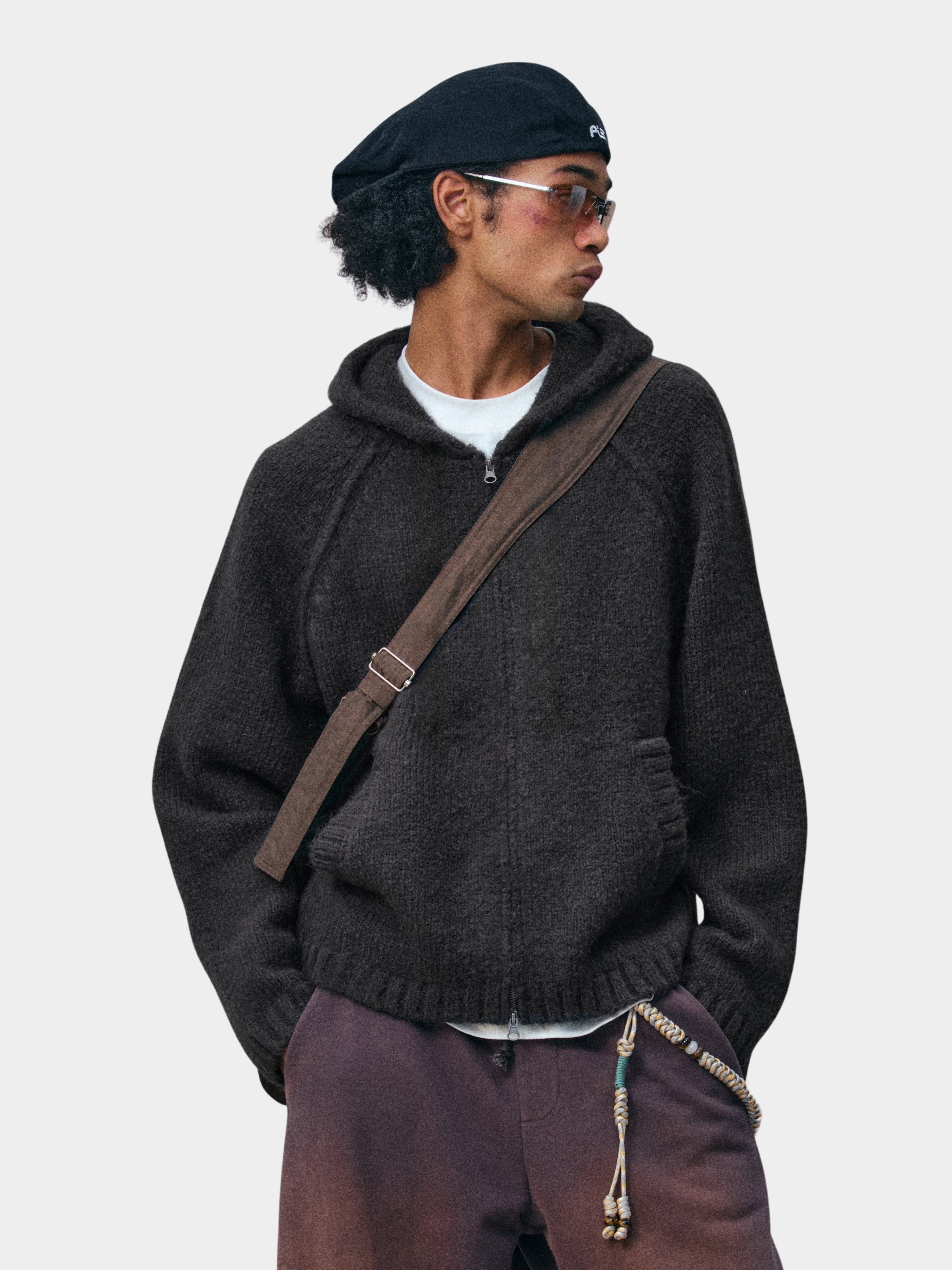 Ravensoul - Unisex Loose-Fit Zip-Up Hooded Knit Sweater