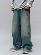 Tempestfire - Men's Washed Denim Wide-Leg Jeans