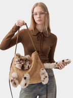 Aura - Faux Suede Cat Shoulder Bag