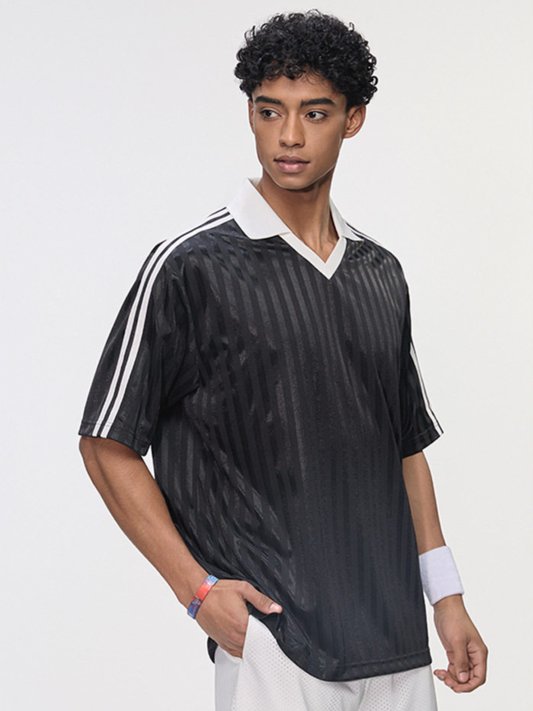 DashFit - Unisex Lightweight Striped V-Neck T-Shirt