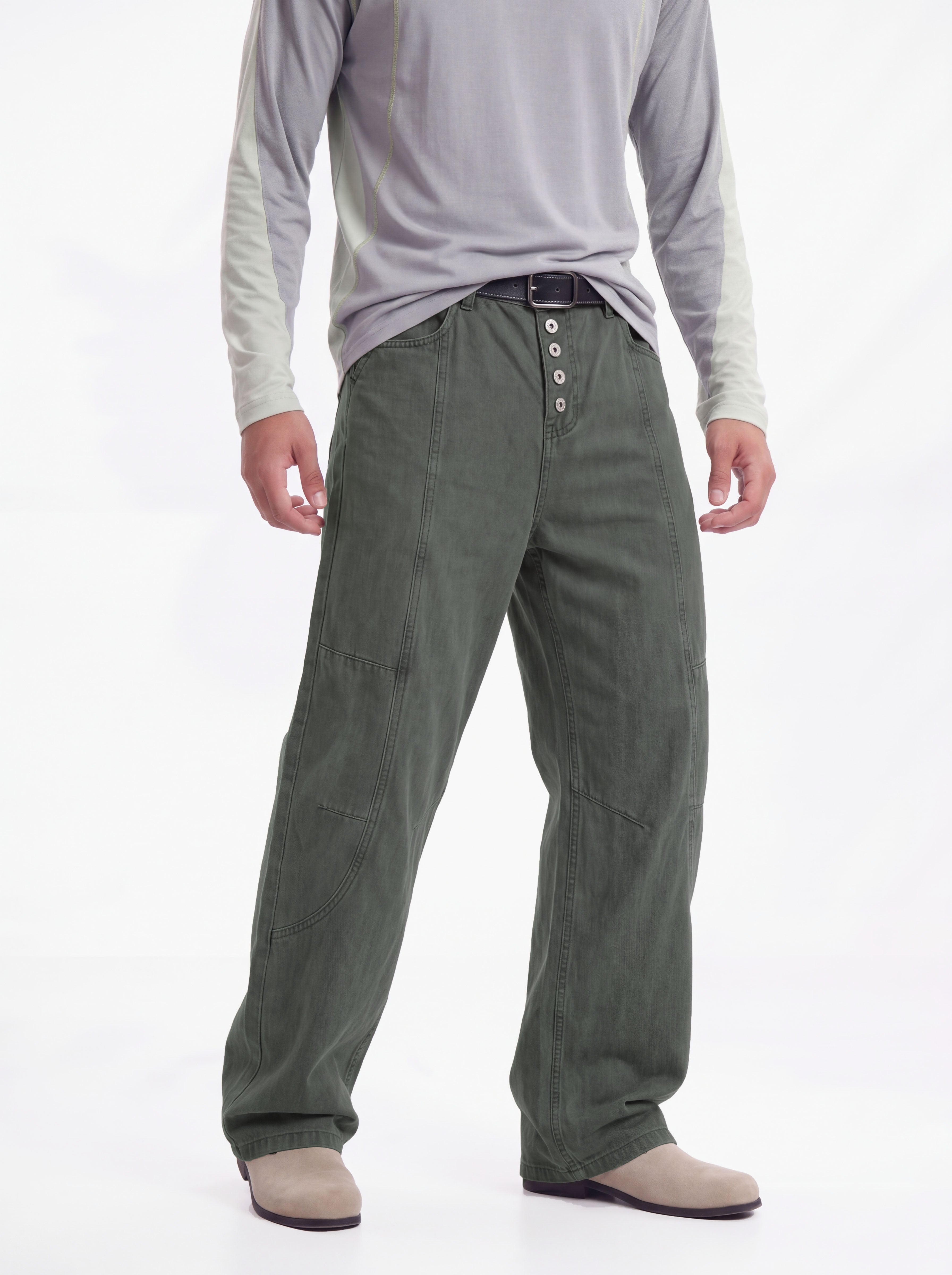 Dewpoint - Button Straight-Leg Wide Cargo Pants