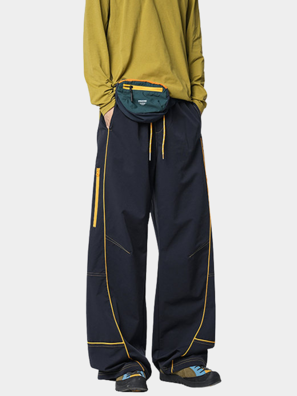 FoxView - Unisex Three-Proof Colorblock Striped Curved-Cut Pants