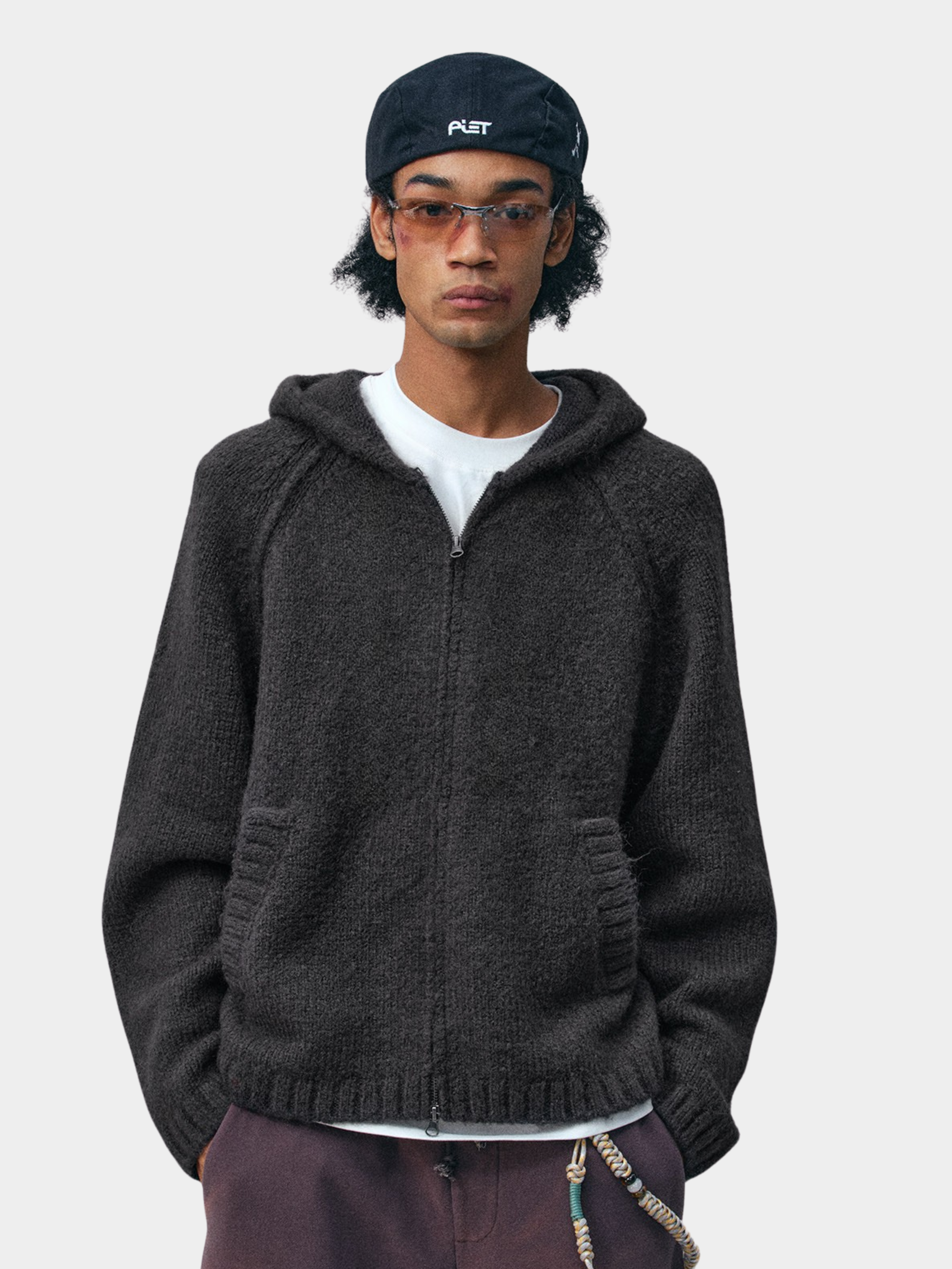 Ravensoul - Unisex Loose-Fit Zip-Up Hooded Knit Sweater