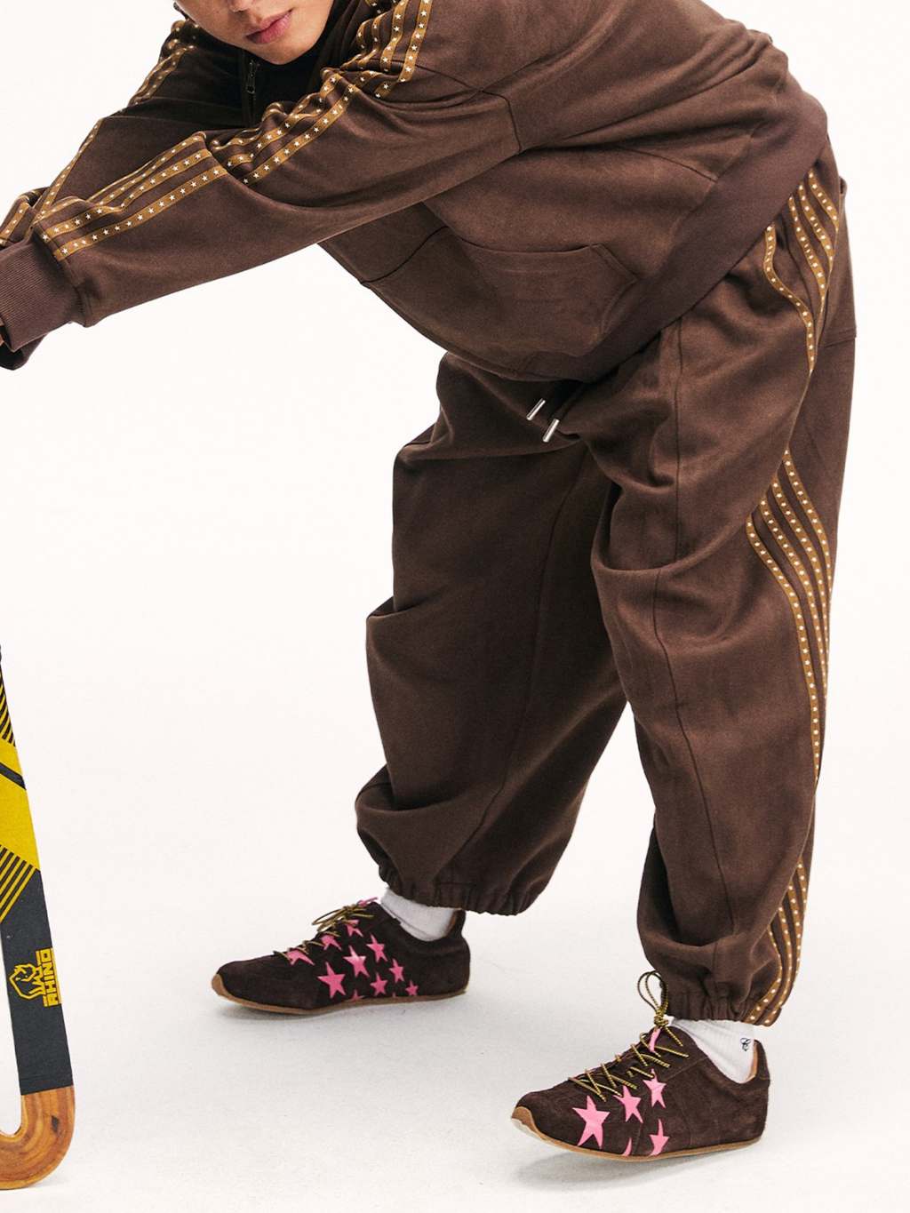 Skyflame - Faux Suede Star Webbing Jogger Pants