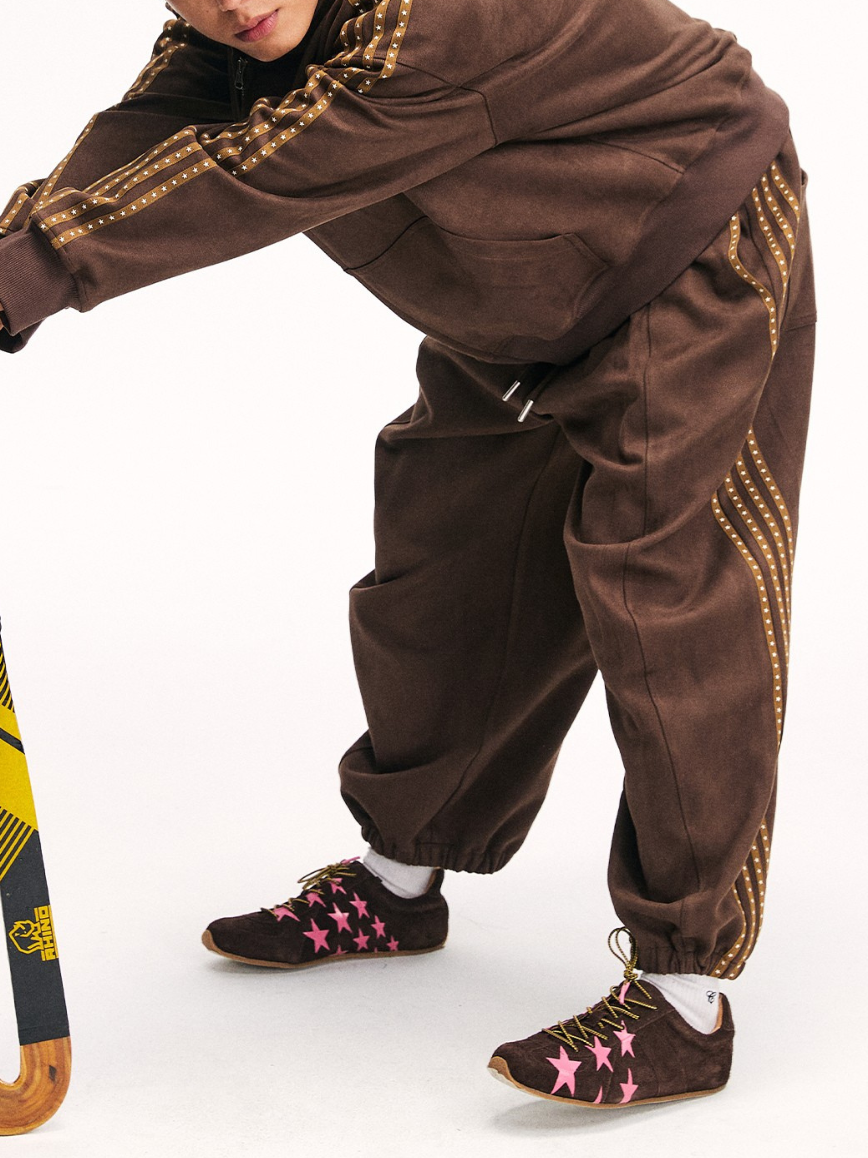 Skyflame - Faux Suede Star Webbing Jogger Pants