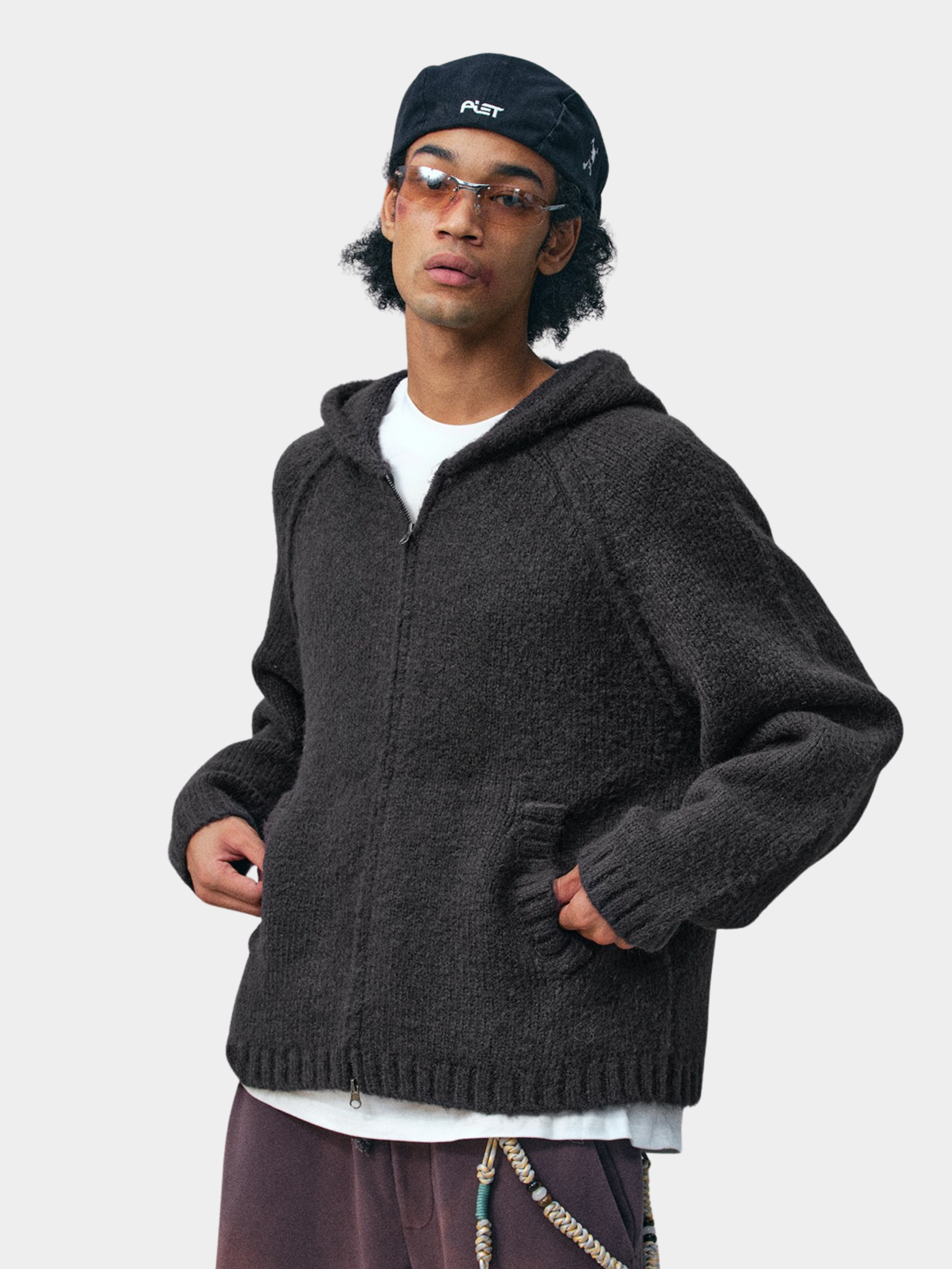 Ravensoul - Unisex Loose-Fit Zip-Up Hooded Knit Sweater