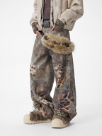 BeltSkip - Unisex 3D Printed Distressed Leopard Curved-Leg Pants