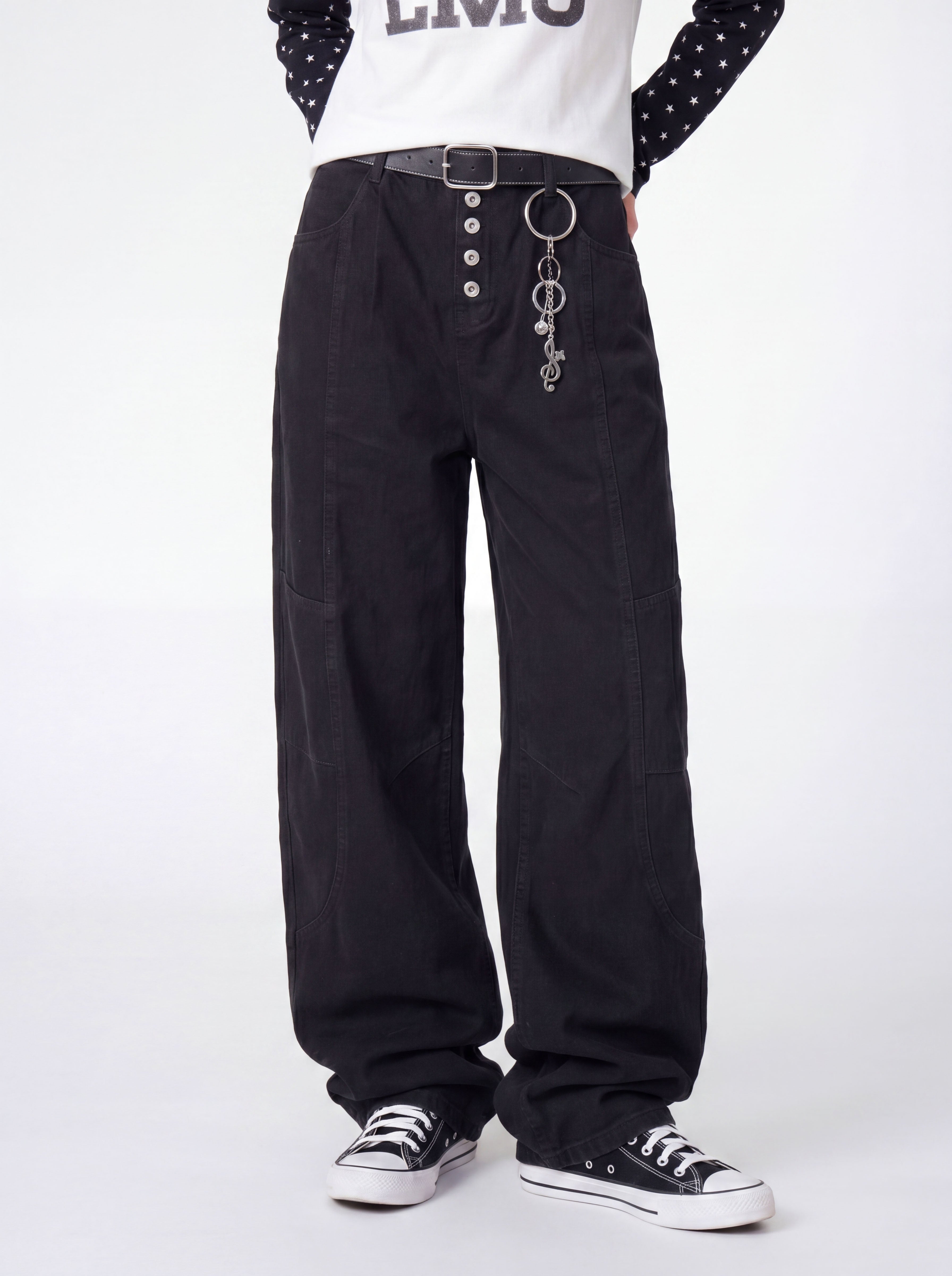 Dewpoint - Button Straight-Leg Wide Cargo Pants