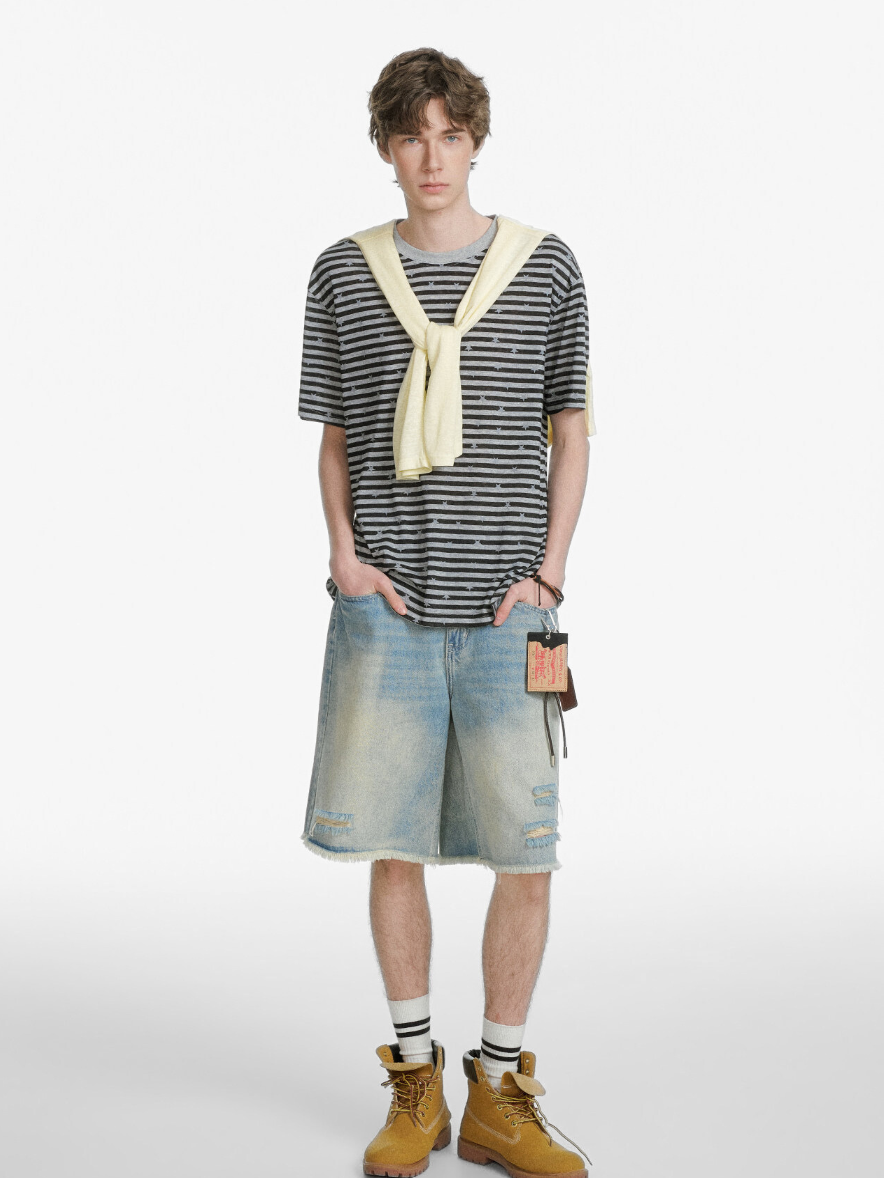 Ashdrift - Unisex Striped Star Lyocell Short Sleeve T-Shirt