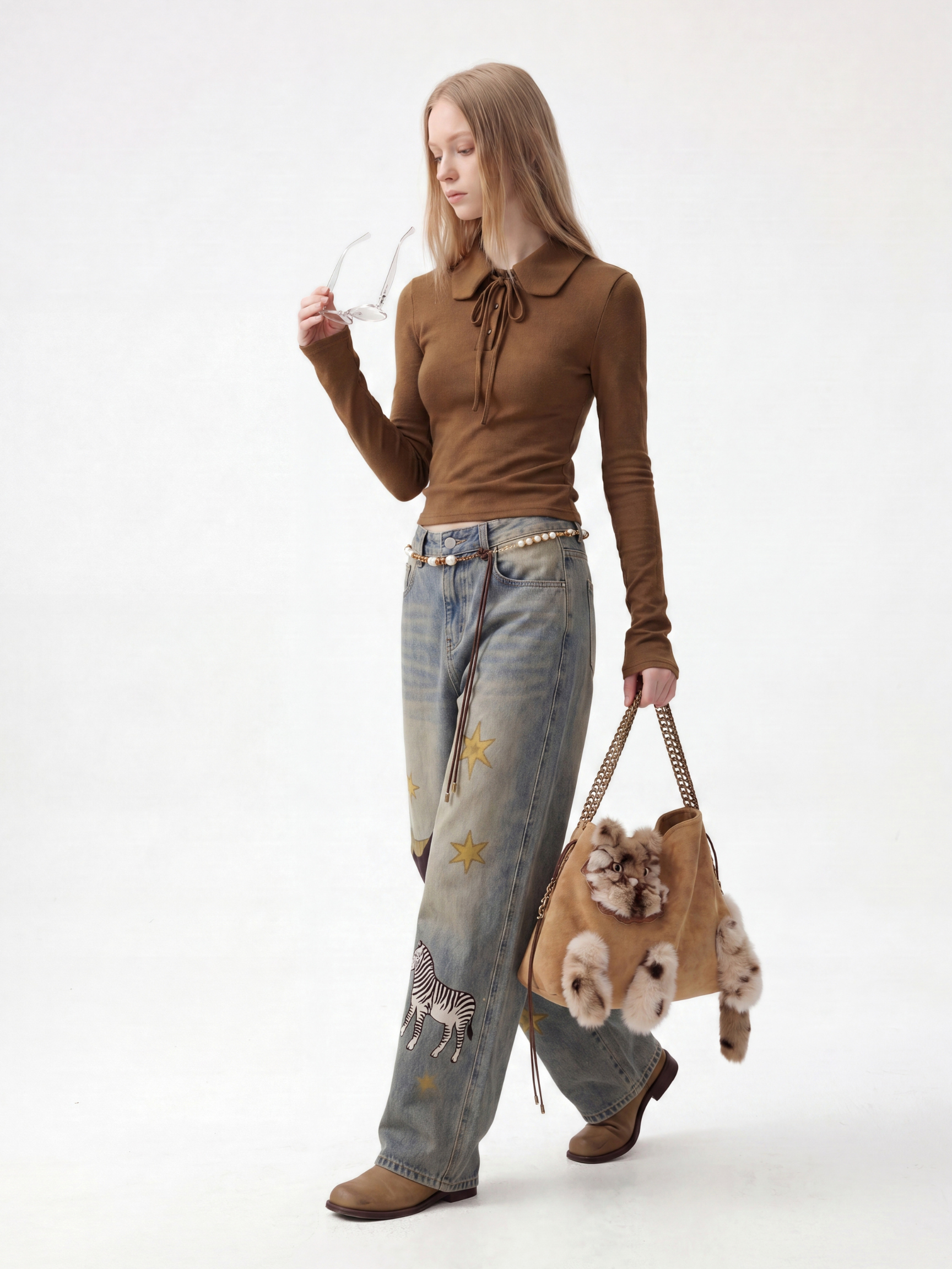 Aura - Faux Suede Cat Shoulder Bag