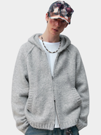 Ravensoul - Unisex Loose-Fit Zip-Up Hooded Knit Sweater
