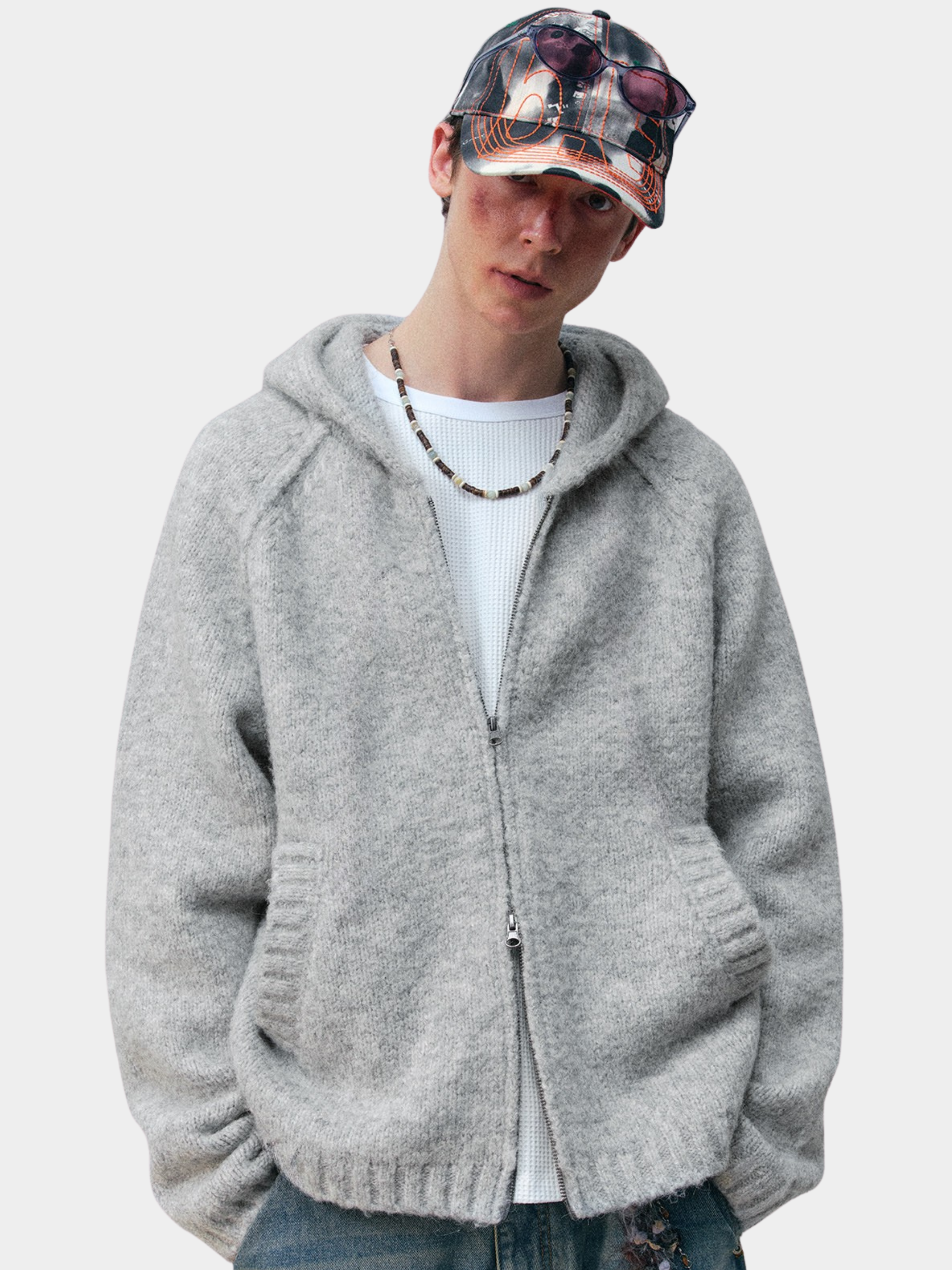 Ravensoul - Unisex Loose-Fit Zip-Up Hooded Knit Sweater