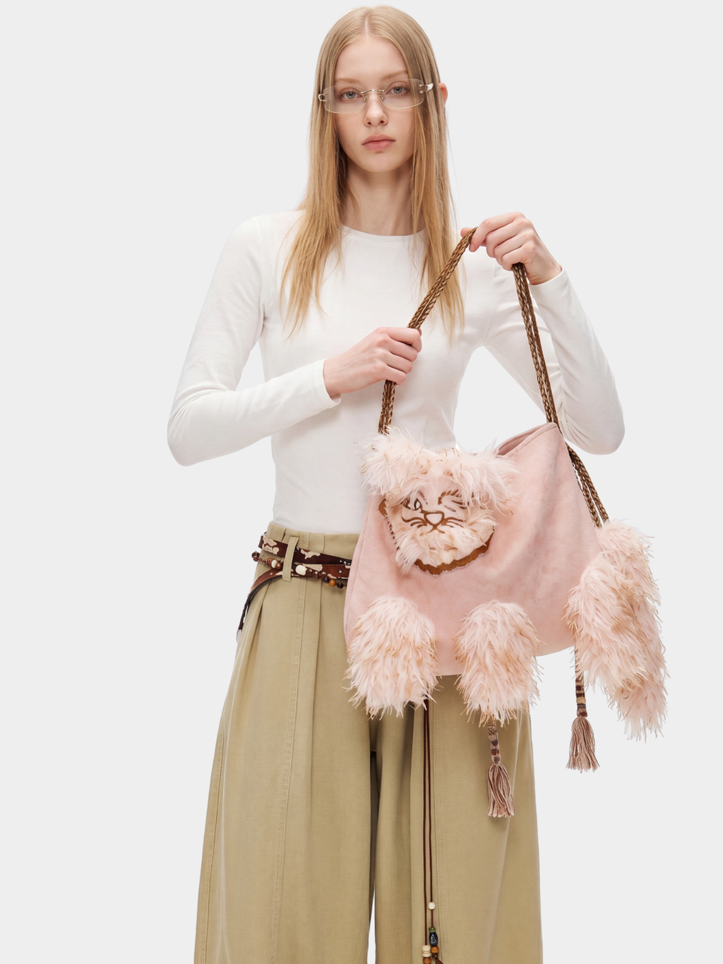 Aura - Faux Suede Cat Shoulder Bag