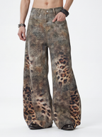 BeltSkip - Unisex 3D Printed Distressed Leopard Curved-Leg Pants