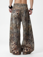 BeltSkip - Unisex 3D Printed Distressed Leopard Curved-Leg Pants