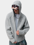 Ravensoul - Unisex Loose-Fit Zip-Up Hooded Knit Sweater