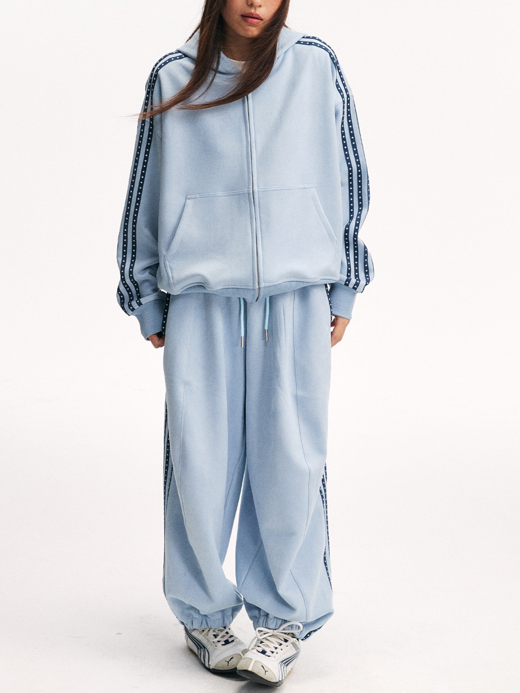 Skyflame - Faux Suede Star Webbing Jogger Pants