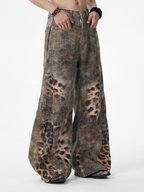 BeltSkip - Unisex 3D Printed Distressed Leopard Curved-Leg Pants