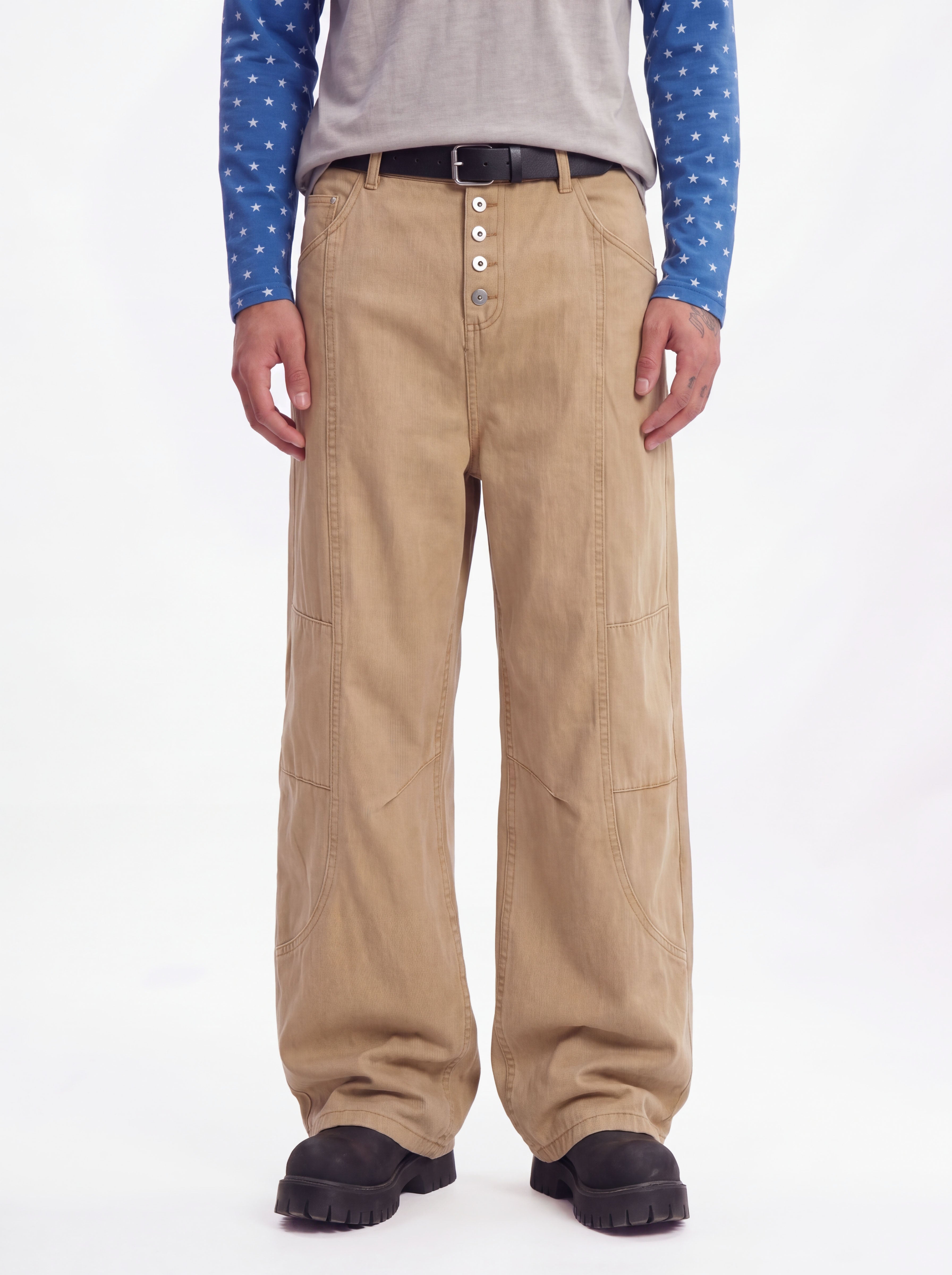 Dewpoint - Button Straight-Leg Wide Cargo Pants