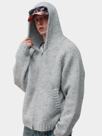 Ravensoul - Unisex Loose-Fit Zip-Up Hooded Knit Sweater
