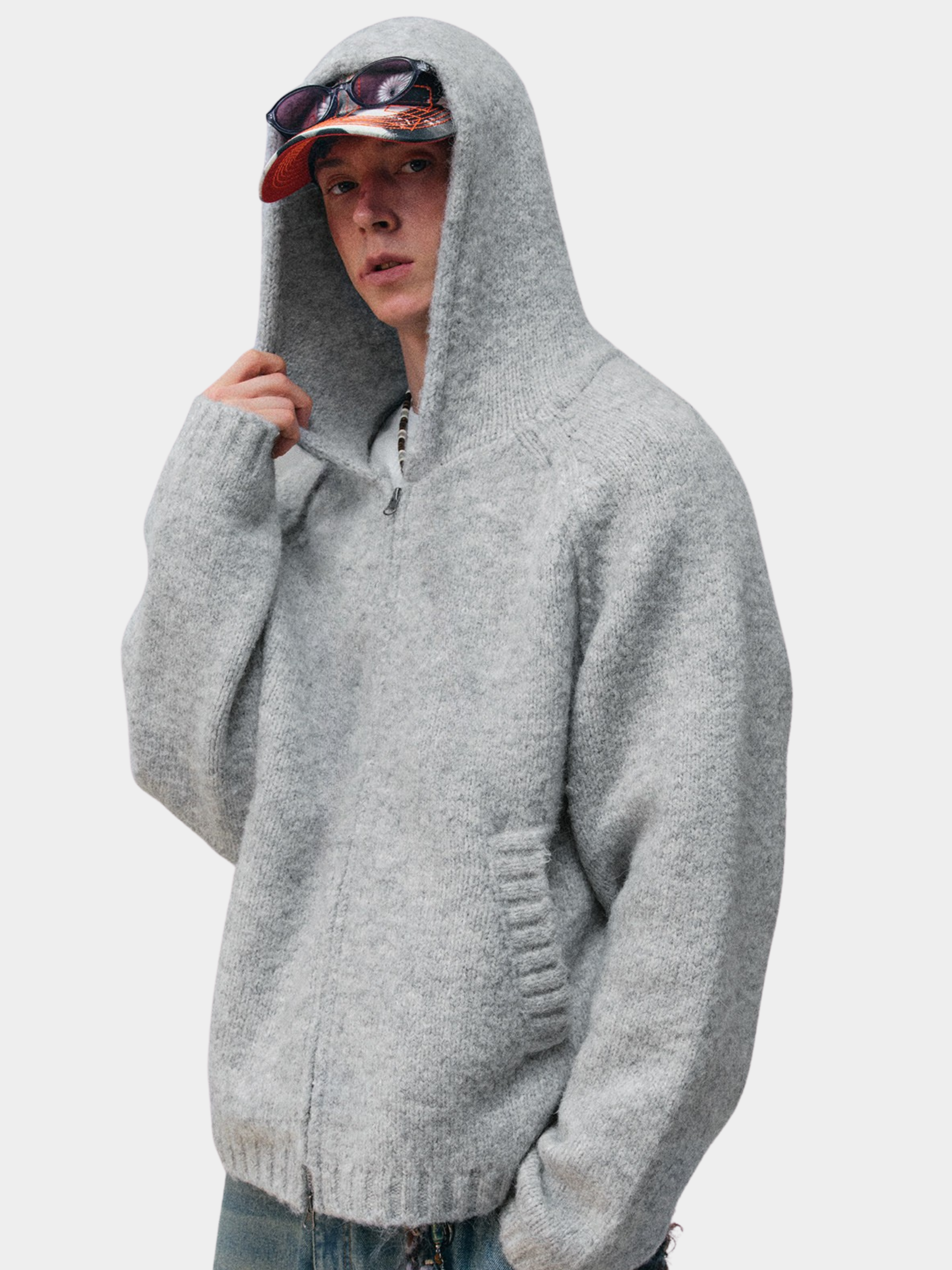 Ravensoul - Unisex Loose-Fit Zip-Up Hooded Knit Sweater