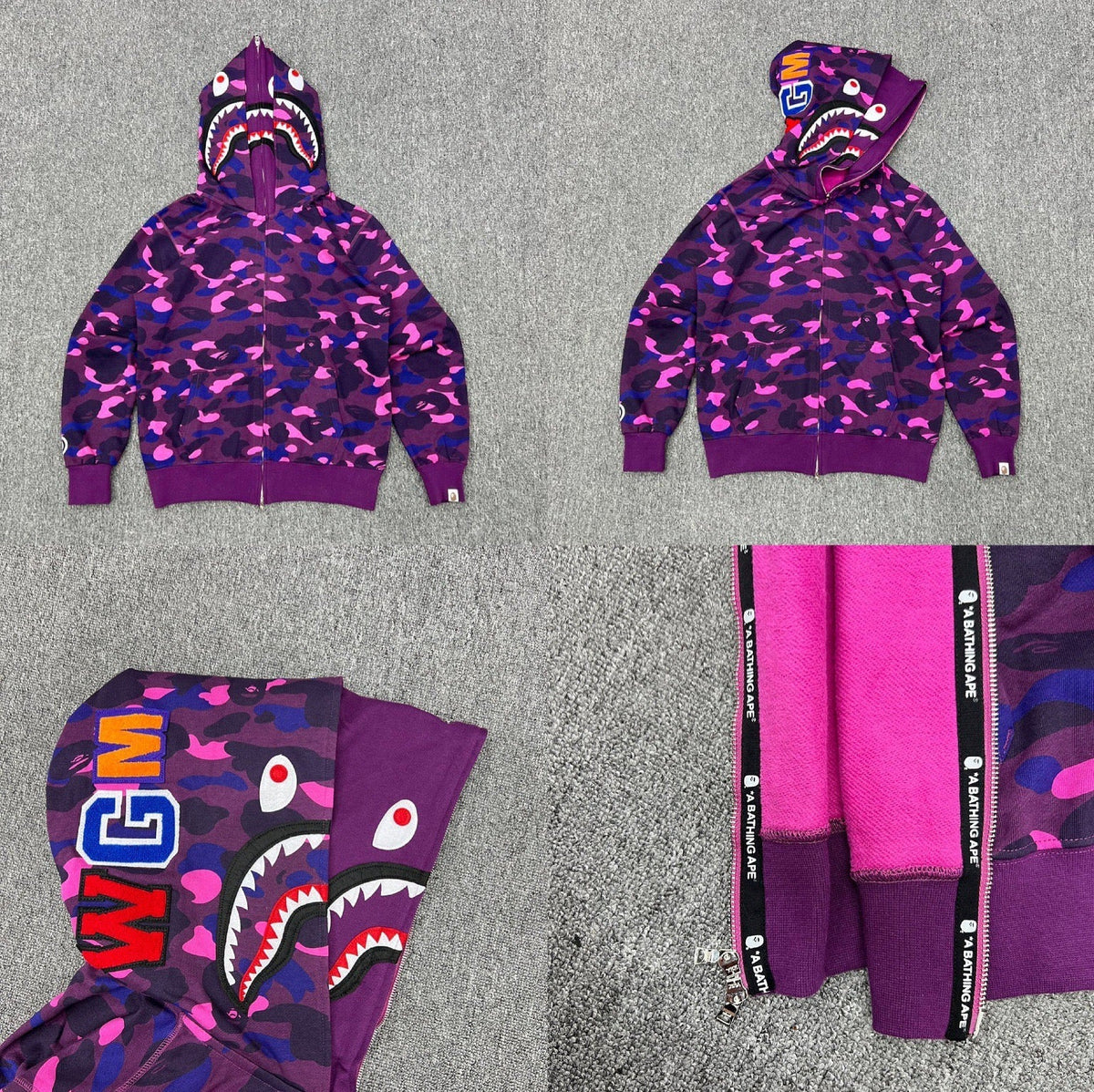 BAPE Shark Full Zip Hoodie Purple Camo Edition