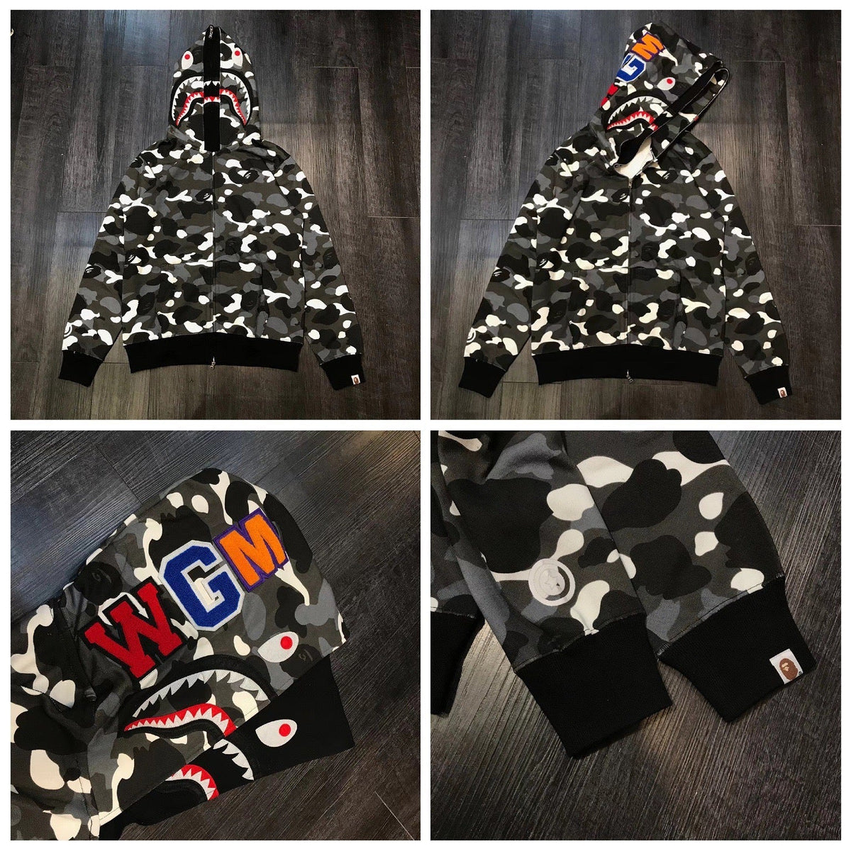 BAPE Shark Camo Full Zip Hoodie Black Grey